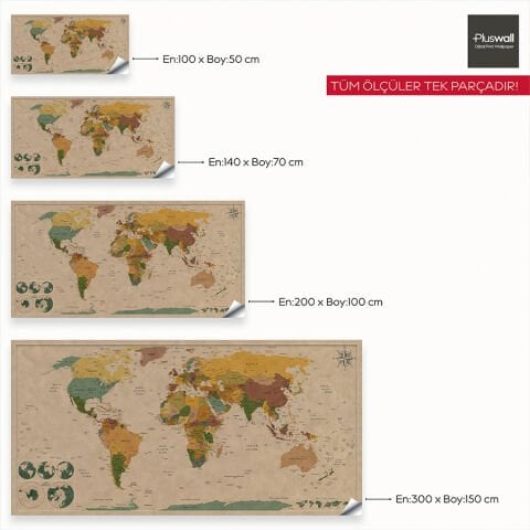 Dünya Haritası Kendinden Yapışkanlı Kanvas Duvar Kağıdı, Kalın Kanvas Duvar Dekoru
