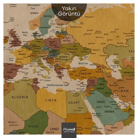 Dünya Haritası Kendinden Yapışkanlı Kanvas Duvar Kağıdı, Kalın Kanvas Duvar Dekoru