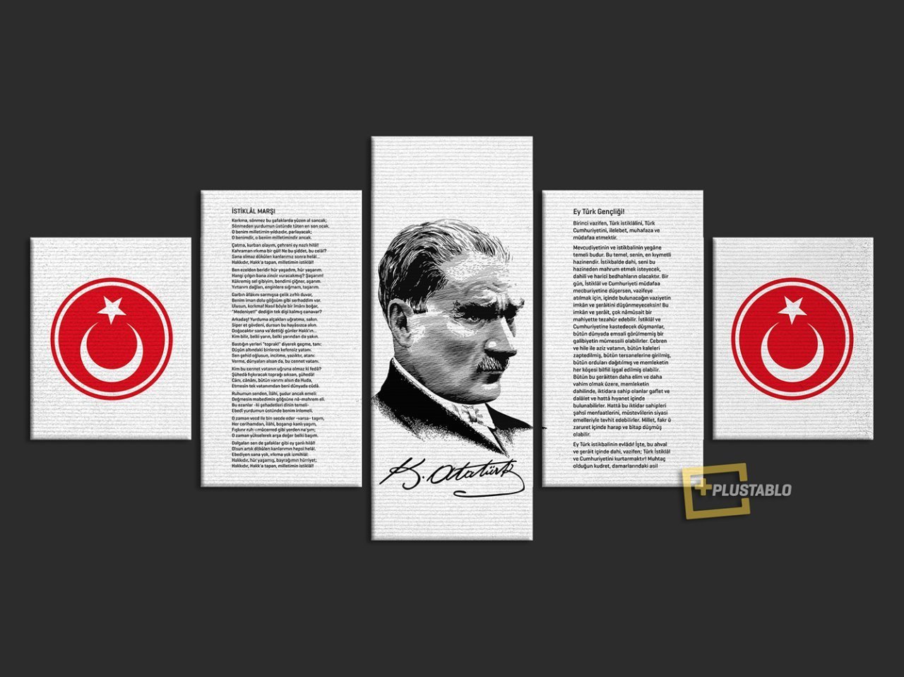 Atatürk Panosu 5 Parça Kanvas Tablo 75x150 Cm.