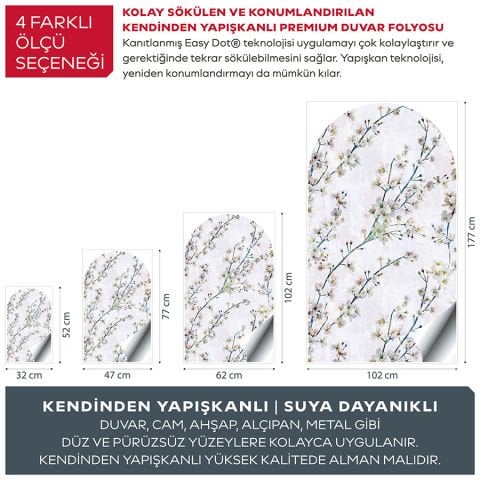 Kendinden Yapışkanlı Oval Kesim Elma Çiçekleri Duvar Kağıdı Stickeri 100x175cm