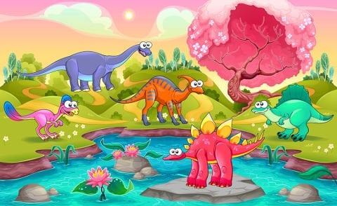 Komik ve Sevimli Dinozorlar Bebek Odası Duvar Kağıdı