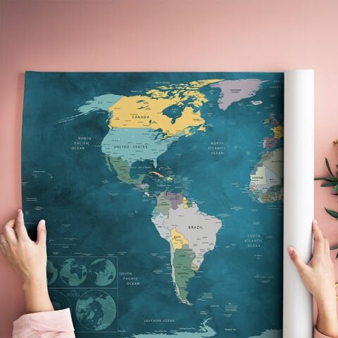Detaylı Siyasi Dünya Haritası, Kendinden Yapışkanlı Kanvas, Seyahat Temalı Duvar Sanatı