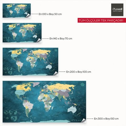 Detaylı Siyasi Dünya Haritası, Kendinden Yapışkanlı Kanvas, Seyahat Temalı Duvar Sanatı