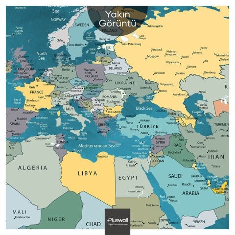Detaylı Siyasi Dünya Haritası, Kendinden Yapışkanlı Kanvas, Seyahat Temalı Duvar Sanatı