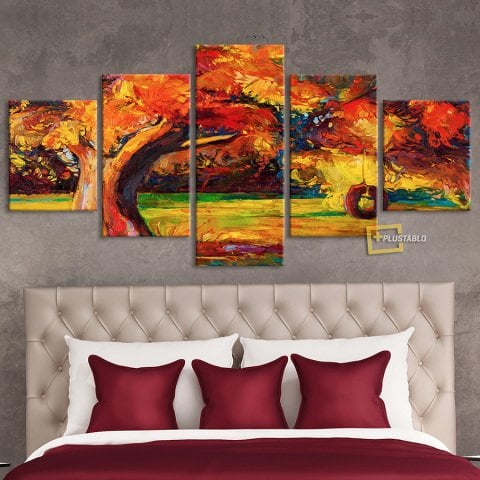Büyük Ağaç 5 Parça Kanvas Tablo 75x150 Cm.