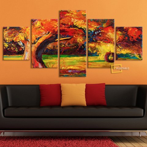 Büyük Ağaç 5 Parça Kanvas Tablo 75x150 Cm.