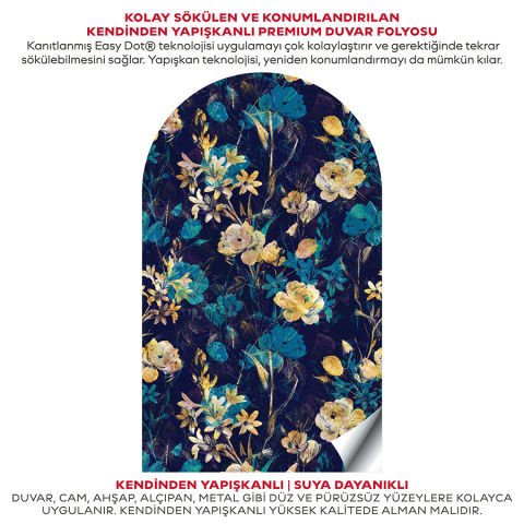 Kendinden Yapışkanlı Oval Kesim Rustik Çiçekler Duvar Kağıdı Stickeri