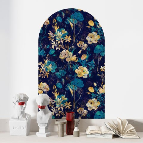 Kendinden Yapışkanlı Oval Kesim Rustik Çiçekler Duvar Kağıdı Stickeri