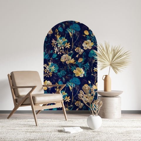 Kendinden Yapışkanlı Oval Kesim Rustik Çiçekler Duvar Kağıdı Stickeri