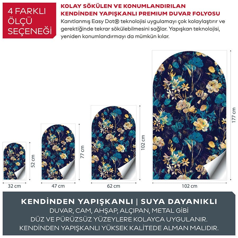 Kendinden Yapışkanlı Oval Kesim Rustik Çiçekler Duvar Kağıdı Stickeri 60x100cm