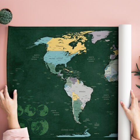 Detaylı Siyasi Dünya Haritası, Kendinden Yapışkanlı Kalın Kanvas, Büyük Boy Dünya Haritası