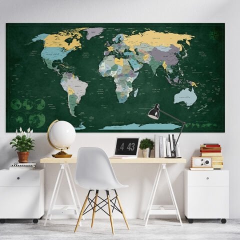 Detaylı Siyasi Dünya Haritası, Kendinden Yapışkanlı Kalın Kanvas, Büyük Boy Dünya Haritası