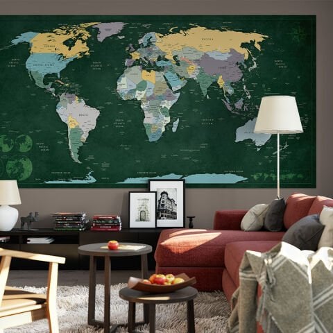 Detaylı Siyasi Dünya Haritası, Kendinden Yapışkanlı Kalın Kanvas, Büyük Boy Dünya Haritası