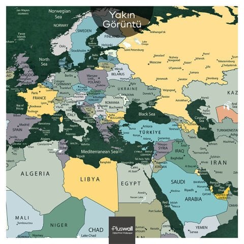 Detaylı Siyasi Dünya Haritası, Kendinden Yapışkanlı Kalın Kanvas, Büyük Boy Dünya Haritası