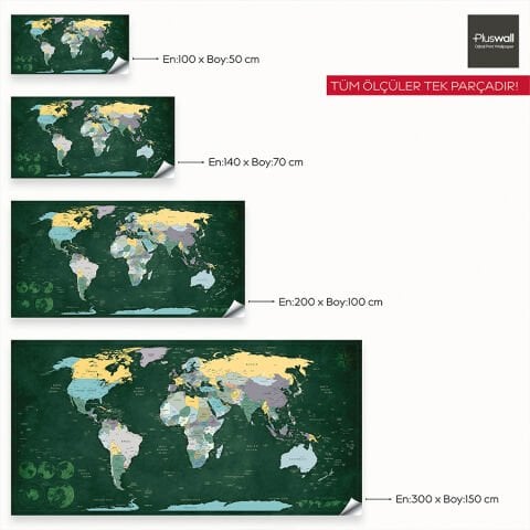 Detaylı Siyasi Dünya Haritası, Kendinden Yapışkanlı Kalın Kanvas, Büyük Boy Dünya Haritası
