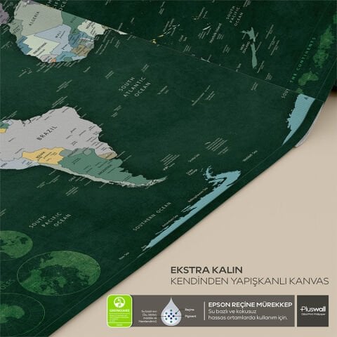 Detaylı Siyasi Dünya Haritası, Kendinden Yapışkanlı Kalın Kanvas, Büyük Boy Dünya Haritası