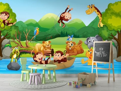 Sevimli Orman Hayvanları Çocuk Bebek Odası Duvar Kağıdı