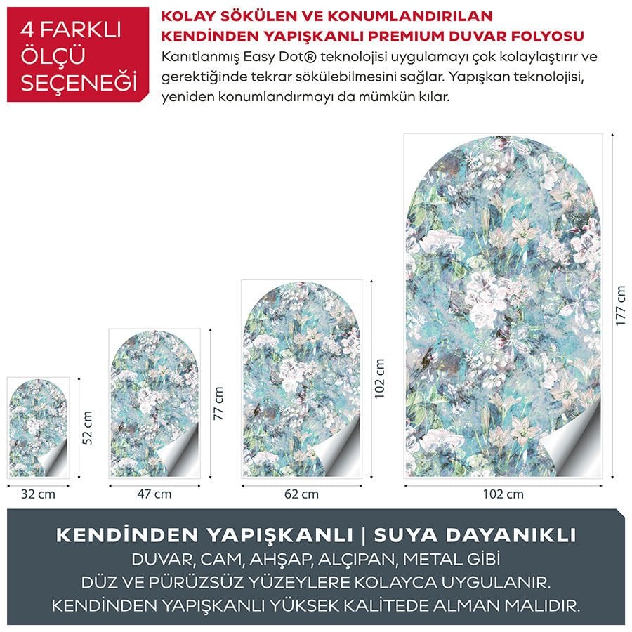 Kendinden Yapışkanlı Oval Kesim Vintage Çiçekler Duvar Kağıdı Stickeri 30x50cm