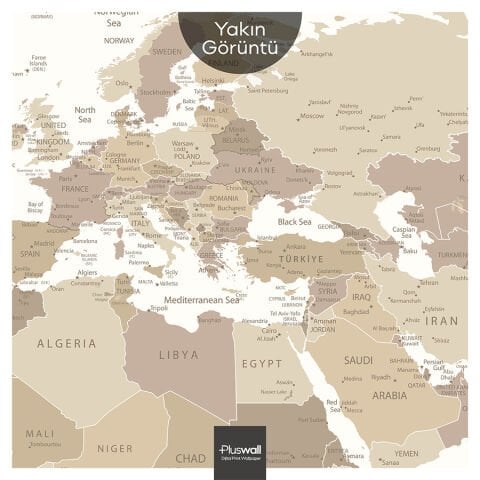 Detaylı Dünya Haritası, Kendinden Yapışkanlı Kalın Kanvas, Boho Çocuk Odası Dekorasyonu