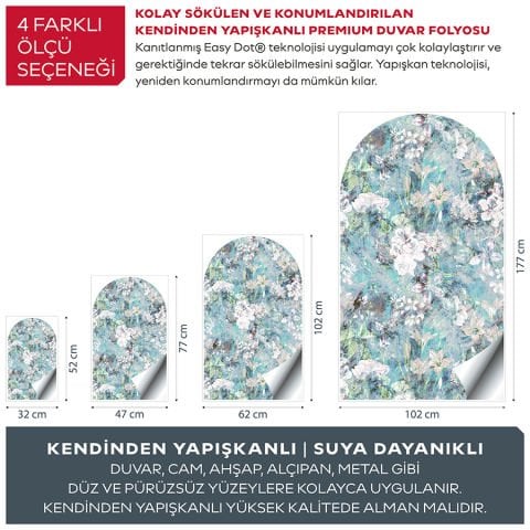 Kendinden Yapışkanlı Oval Kesim Vintage Çiçekler Duvar Kağıdı Stickeri 45x75cm
