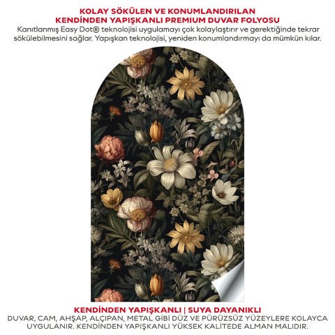 Kendinden Yapışkanlı Oval Kesim Vahşi Orman Çiçekleri Duvar Kağıdı Stickeri