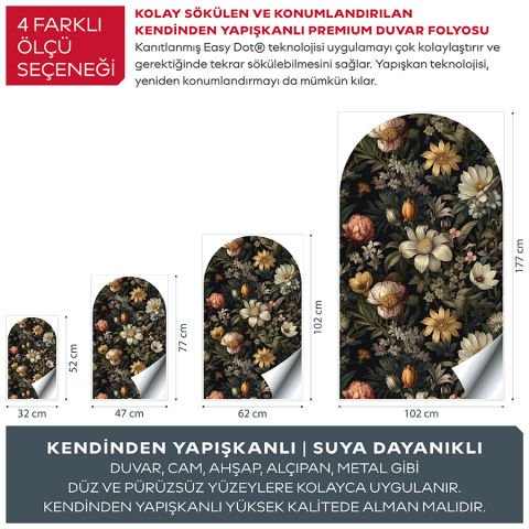 Kendinden Yapışkanlı Oval Kesim Vahşi Orman Çiçekleri Duvar Kağıdı Stickeri 30x50cm
