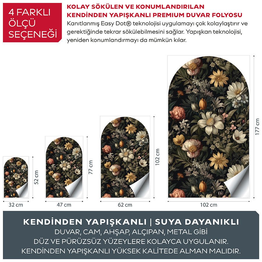 Kendinden Yapışkanlı Oval Kesim Vahşi Orman Çiçekleri Duvar Kağıdı Stickeri 45x75cm