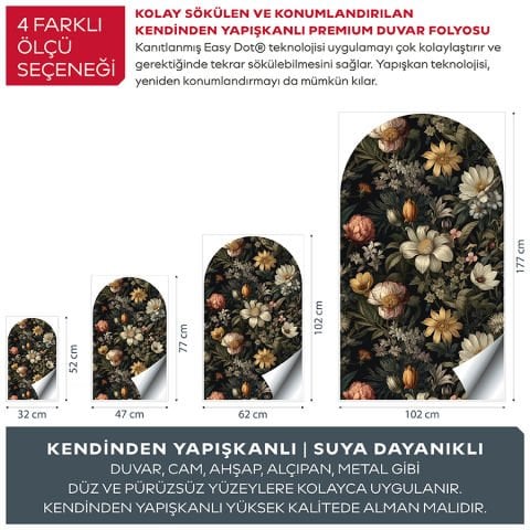 Kendinden Yapışkanlı Oval Kesim Vahşi Orman Çiçekleri Duvar Kağıdı Stickeri 45x75cm