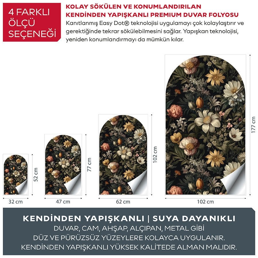 Kendinden Yapışkanlı Oval Kesim Vahşi Orman Çiçekleri Duvar Kağıdı Stickeri 100x175cm