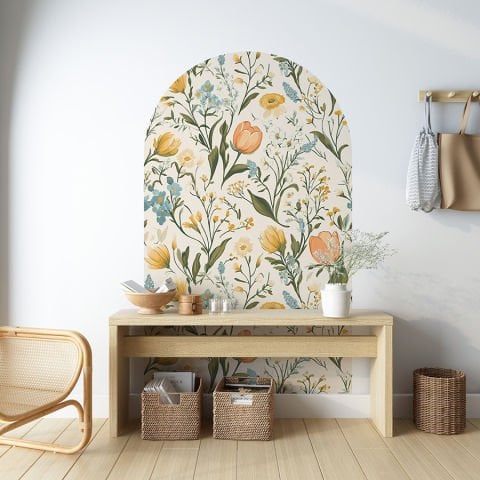 Kendinden Yapışkanlı Oval Kesim Çiçek Desenli Duvar Kağıdı Stickeri