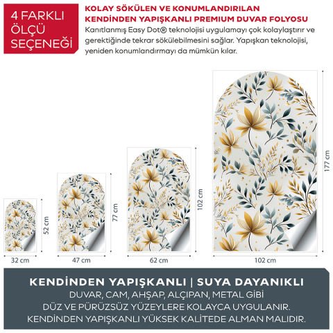Kendinden Yapışkanlı Oval Kesim Zarif Çiçekler Duvar Kağıdı Stickeri
