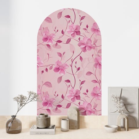 Kendinden Yapışkanlı Oval Kesim Pembe Çiçek Desenli Duvar Kağıdı Stickeri