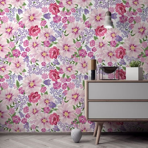 Pembe Çiçekler Salon Duvar Kağıdı