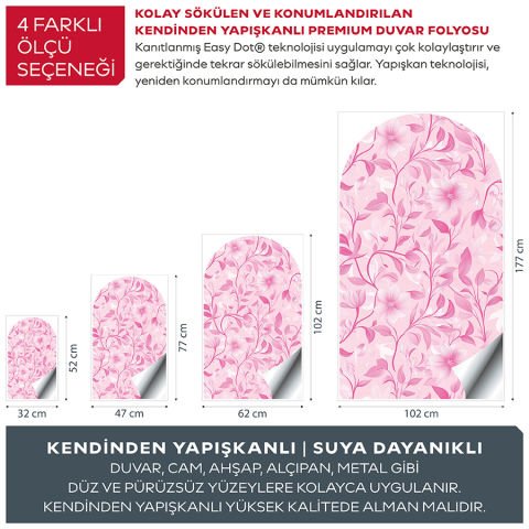 Kendinden Yapışkanlı Oval Kesim Romantik Çiçek Desenli Duvar Kağıdı Stickeri 30x50cm