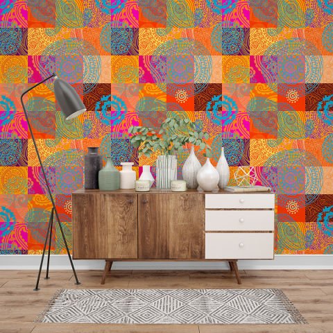 Soyut Patchwork Desenli Afrika Tarzı Duvar Kağıdı