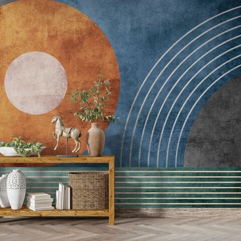 Modern Geometrik Duvar Kağıdı, Banyo Dekorasyonu için Soyut Retro Duvar Kağıdı