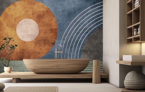 Modern Geometrik Duvar Kağıdı, Banyo Dekorasyonu için Soyut Retro Duvar Kağıdı