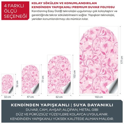 Kendinden Yapışkanlı Oval Kesim Romantik Çiçek Desenli Duvar Kağıdı Stickeri 45x75cm
