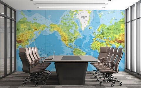 Amerika Merkezli Güncel Dünya Haritası Okul Ofis İşyeri Kağıdı