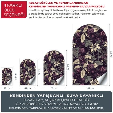 Kendinden Yapışkanlı Oval Kesim Vintage Çiçek Desenli Duvar Kağıdı Stickeri 100x175cm