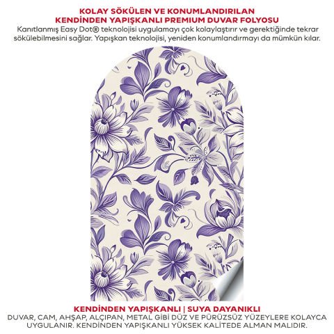 Kendinden Yapışkanlı Oval Kesim Çiçek Desenli Duvar Kağıdı Stickeri