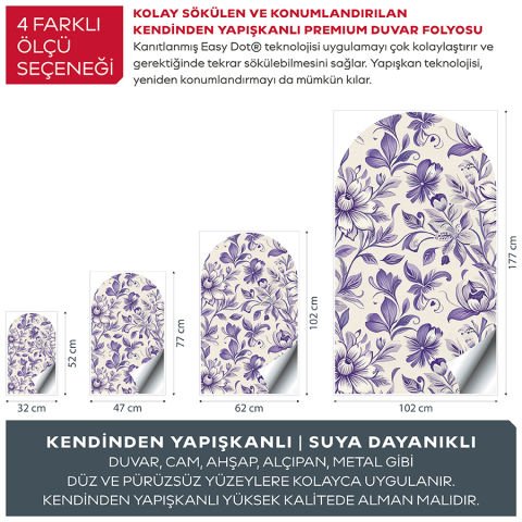 Kendinden Yapışkanlı Oval Kesim Çiçek Desenli Duvar Kağıdı Stickeri