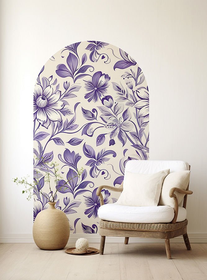 Kendinden Yapışkanlı Oval Kesim Çiçek Desenli Duvar Kağıdı Stickeri
