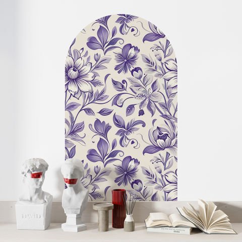Kendinden Yapışkanlı Oval Kesim Çiçek Desenli Duvar Kağıdı Stickeri