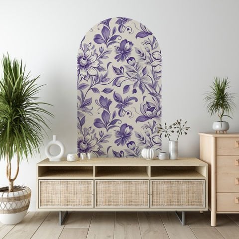 Kendinden Yapışkanlı Oval Kesim Çiçek Desenli Duvar Kağıdı Stickeri