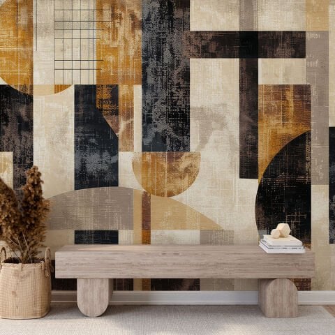 Toprak Tonlarında Soyut Geometrik Duvar Kağıdı, Minimalist ve Çağdaş İç Mekanlar İçin Modern Sanat Duvar Kağıdı