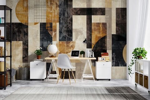 Toprak Tonlarında Soyut Geometrik Duvar Kağıdı, Minimalist ve Çağdaş İç Mekanlar İçin Modern Sanat Duvar Kağıdı