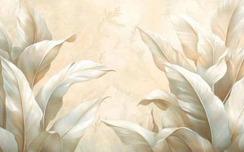 Büyük Yapraklar Pastel Tonlarda Duvar Kağıdı