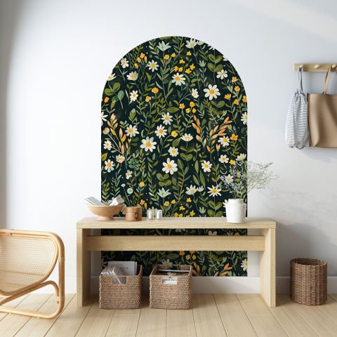Kendinden Yapışkanlı Oval Kesim Papatya Desenli Duvar Kağıdı Stickeri