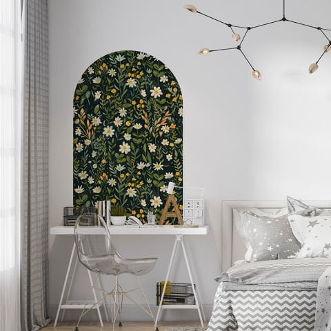 Kendinden Yapışkanlı Oval Kesim Papatya Desenli Duvar Kağıdı Stickeri